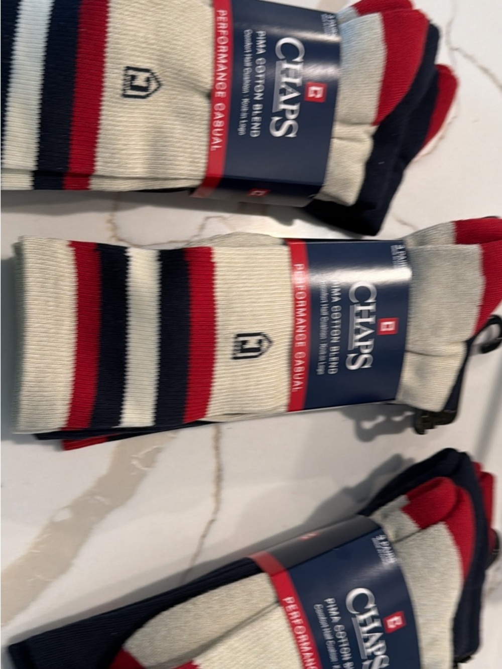 Chaps Cream, Red & Navy Striped Crew Socks